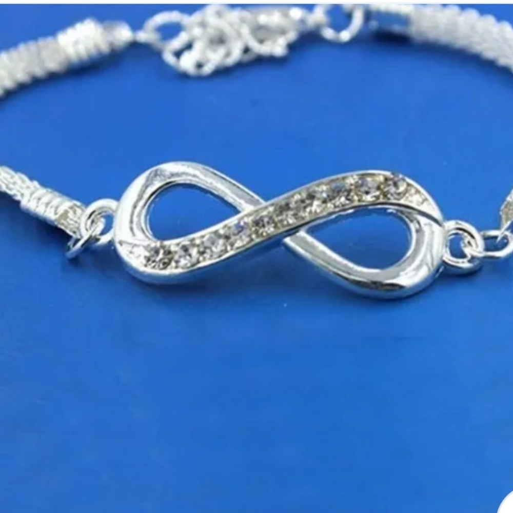White Rhinestone Infinity Silver Bracelet. - Picture 2 of 4
